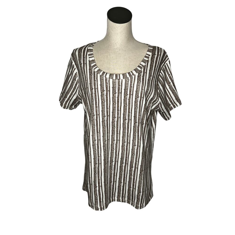 Kate Quinn “Birch Stripe” organic cotton scoop neck short sleeve top size XL